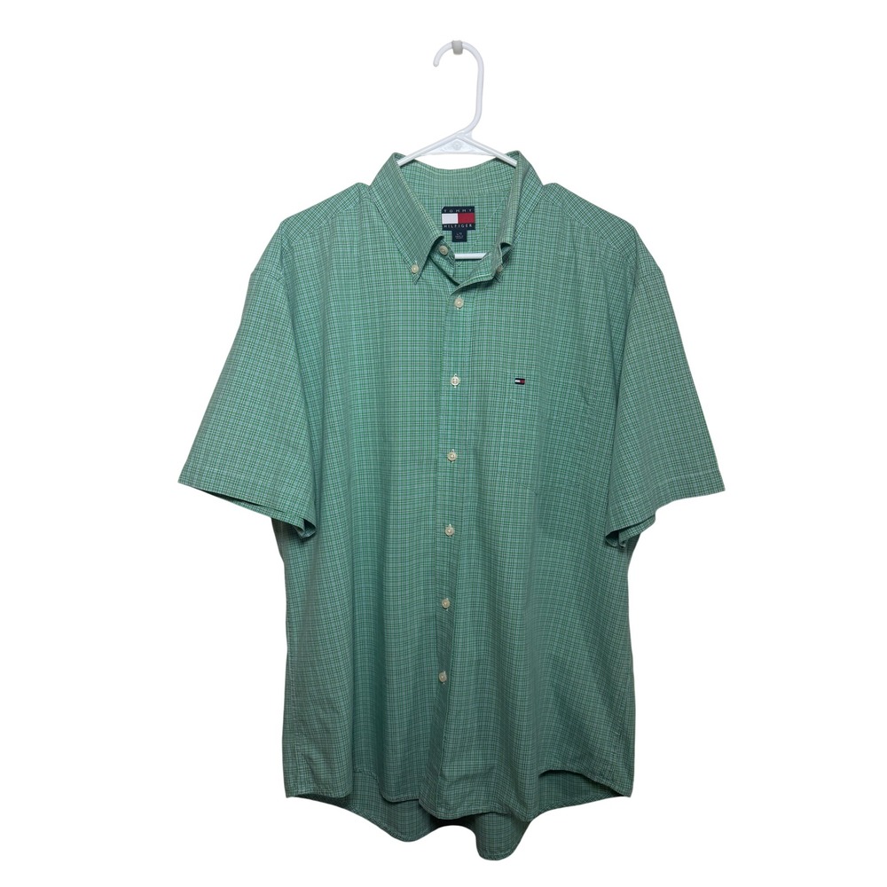 VTG 2005 Tommy Hilfiger Mens Large Green Check Button Down Y2K